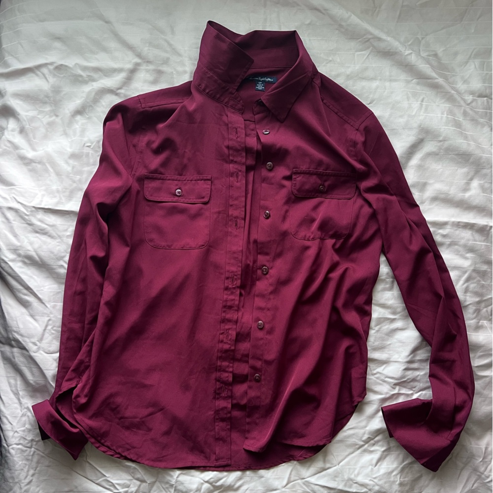 Vintage - 2000s - American Eagle Burgundy Button-Up - Classic Long Sleeve